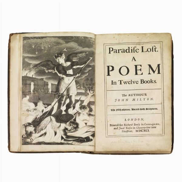 (Illustrati 600)   MILTON John.   Paradise Lost   […]   The Fifth Edition  . London, Richard Bently & Jacob Tonson, 1691.   [CON:]   Paradise regained  . London, R.E., 1688.   [CON:]   Samson Agonistes  . London, Randal Taylor, 1688.  - Asta LIBRI, MANOSCRITTI E AUTOGRAFI - Associazione Nazionale - Case d'Asta italiane