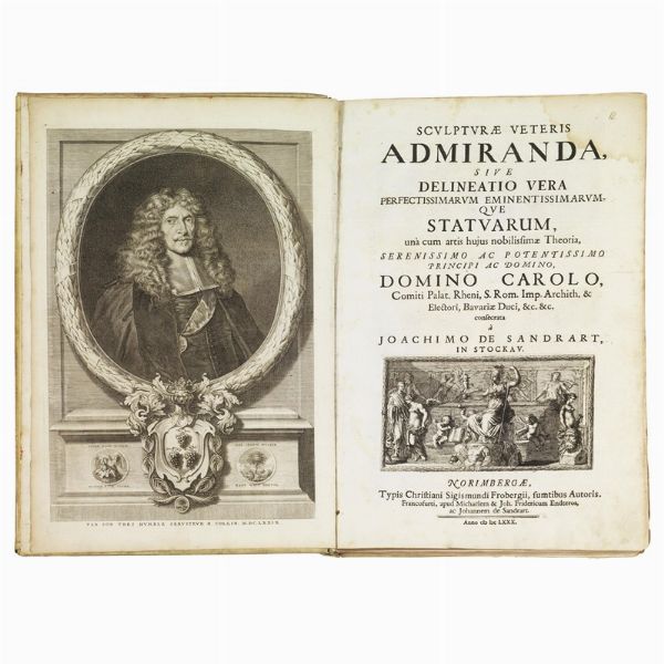 (Arte - Classicità - Illustrati 600)   SANDRART Joachim von.   Sculpturae Veteris Admiranda  . Nuremberg: Typis Chirstiani Sigismundi Frobergii, sumtibus Autoris; Frankfurt: apud Michaelem & Joh. Fridericum Endteros, ac Johannem de Sandrart, 1680.   [CON:]   Iconologia deorum  . Nürnberg, Christian Siegmund Froberger; Leipzig, Christoff Riegel, 1680.  - Asta LIBRI, MANOSCRITTI E AUTOGRAFI - Associazione Nazionale - Case d'Asta italiane