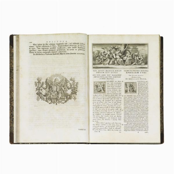 Ephraem Syrus - ASSEMANI, Giuseppe Simoni.   Opera omnia quae exstant Graece, Syriace, Latine, in sex tomos distributa ad mss. codices Vaticanos aliosque castigata, multis aucta.   Romae. ex typographia Vaticana apud Joannem Mariam Henricum Salvioni, 1732-1746.  - Asta LIBRI, MANOSCRITTI E AUTOGRAFI - Associazione Nazionale - Case d'Asta italiane