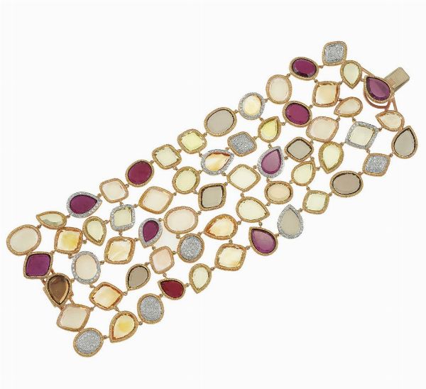 Bracciale con gemme colorate e piccoli diamanti  - Asta Fine Jewels - Associazione Nazionale - Case d'Asta italiane