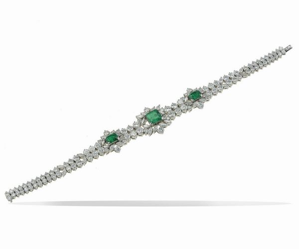 Bracciale con tre smeraldi Colombia e diamanti  - Asta Fine Jewels - Associazione Nazionale - Case d'Asta italiane