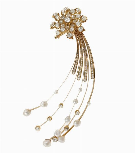 Aigrette con diamanti di vecchio taglio e perle  - Asta Fine Jewels - Associazione Nazionale - Case d'Asta italiane