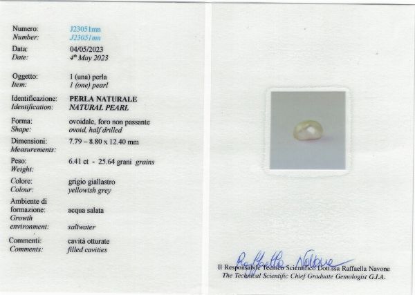 Spilla con perla naturale di ct 6.41  - Asta Fine Jewels - Associazione Nazionale - Case d'Asta italiane