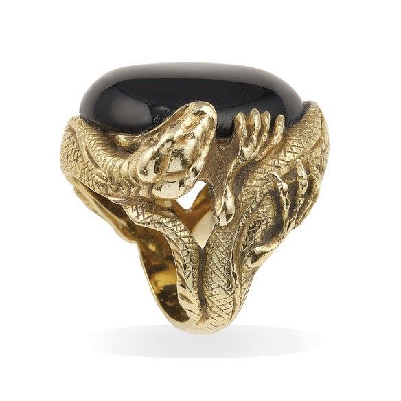 Anello dragoni con gemma sintetica taglio cabochon  - Asta Fine Jewels - Associazione Nazionale - Case d'Asta italiane