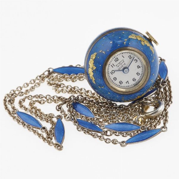 Catena con orologio pendente con smalti. Firmato Taillard Genve  - Asta Fine Jewels - Associazione Nazionale - Case d'Asta italiane