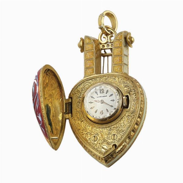 Orologio, pendente con smalti policromi e piccoli diamanti  - Asta Fine Jewels - Associazione Nazionale - Case d'Asta italiane