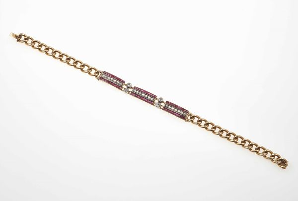 Bracciale con rubini birmani e diamanti di vecchio taglio e taglio rosa  - Asta Fine Jewels - Associazione Nazionale - Case d'Asta italiane