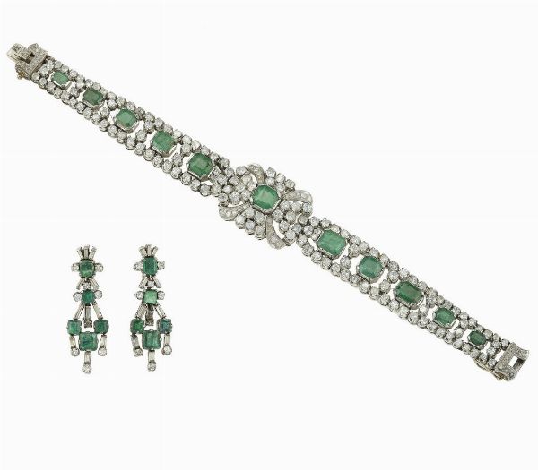 Bracciale ed orecchini con smeraldi e diamanti  - Asta Fine Jewels - Associazione Nazionale - Case d'Asta italiane