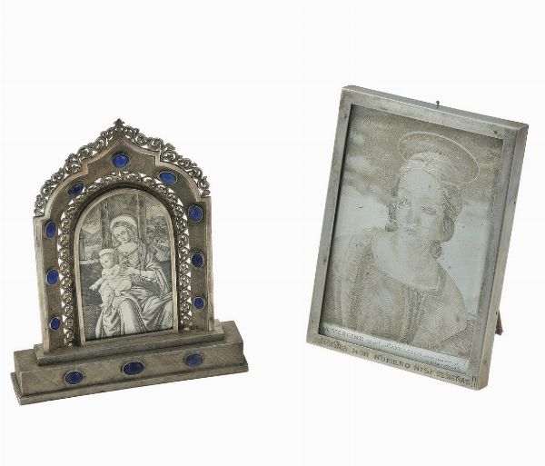 Lotto composto da un altarolo con Madonna con Bambino e una cornice con Madonna recanti le firme M. Buccellati e Mario Buccellati  - Asta Fine Jewels - Associazione Nazionale - Case d'Asta italiane