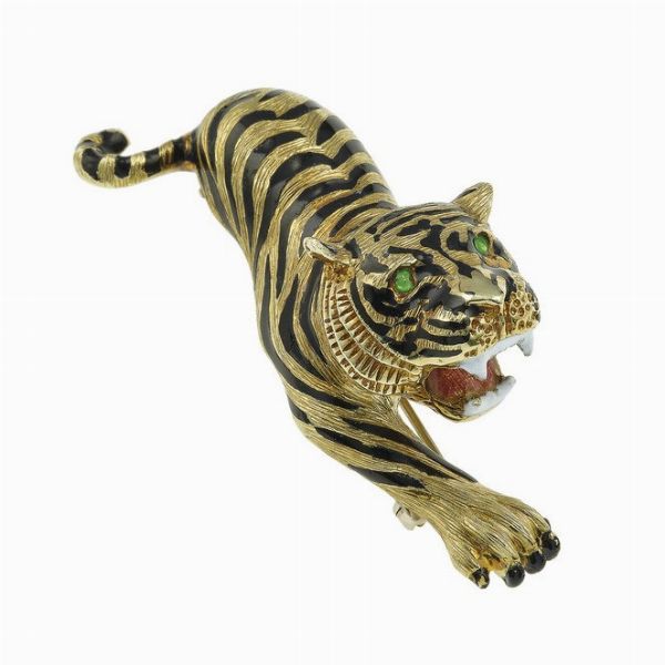 Spilla tigre con smalti policromi  - Asta Fine Jewels - Associazione Nazionale - Case d'Asta italiane