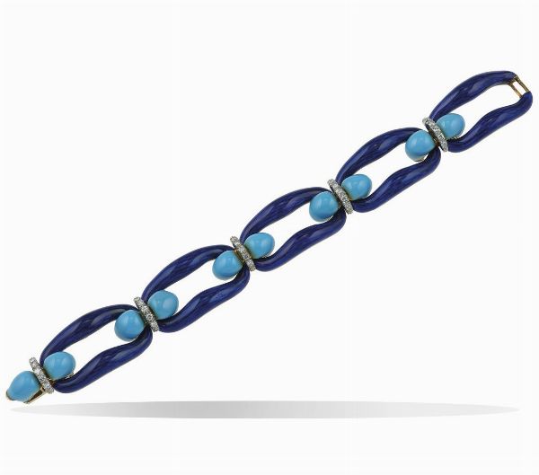 Bracciale con smalto blu, smalto turchese e diamanti  - Asta Fine Jewels - Associazione Nazionale - Case d'Asta italiane