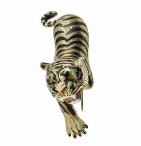 Spilla tigre con smalti policromi  - Asta Fine Jewels - Associazione Nazionale - Case d'Asta italiane