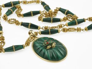 David Webb. Pendente rana, smalto e malachite  - Asta Fine Jewels - Associazione Nazionale - Case d'Asta italiane