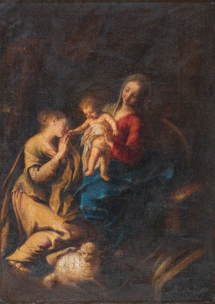 Scuola napoletana seconda  metà XVII secolo : Matrimonio mistico di Santa Caterina  - Asta Antiquariato, Dipinti antichi e del XIX secolo - Associazione Nazionale - Case d'Asta italiane