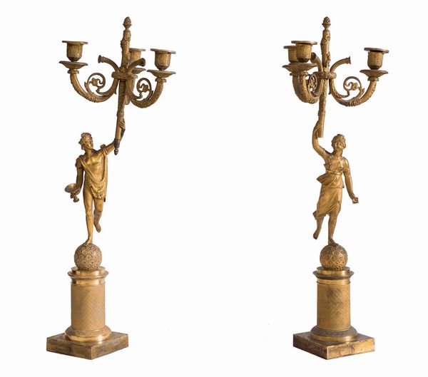 Manifattura francese, XIX secolo : Coppia di candelabri Impero  - Asta Antiquariato, Dipinti antichi e del XIX secolo - Associazione Nazionale - Case d'Asta italiane