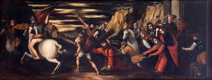 cerchia di Aniello Falcone (Napoli, 1607 – 1656) : Salita al calvario  - Asta Antiquariato, Dipinti antichi e del XIX secolo - Associazione Nazionale - Case d'Asta italiane