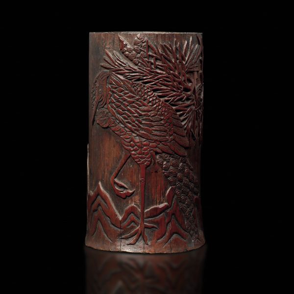 Portapennelli in legno di bambù a decoro naturalistico con airone, Cina, Dinastia Qing, XIX secolo  - Asta Fine Chinese Works of Art - Associazione Nazionale - Case d'Asta italiane