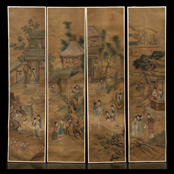 Quattro grandi dipinti su seta a decoro di scene di vita comune, Cina, Dinastia Qing, metà XIX secolo  - Asta Fine Chinese Works of Art - Associazione Nazionale - Case d'Asta italiane