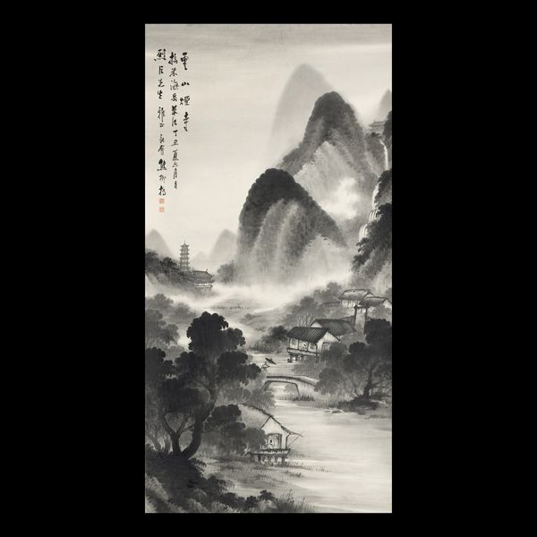 Scroll su carta a decoro di paesaggio e iscrizioni, Cina, XX secolo  - Asta Fine Chinese Works of Art - Associazione Nazionale - Case d'Asta italiane