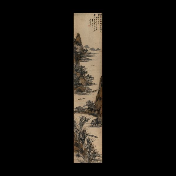 Scroll su carta con decoro di paesaggio e iscrizioni, Cina, Dinastia Qing, XIX secolo  - Asta Fine Chinese Works of Art - Associazione Nazionale - Case d'Asta italiane