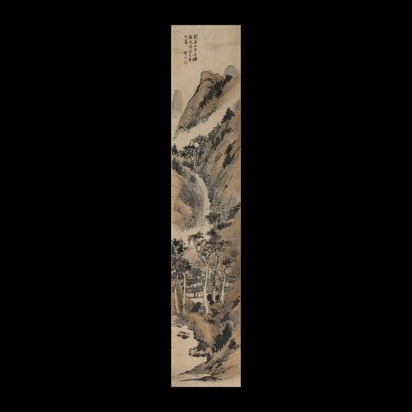 Scroll su carta a decoro di paesaggio con iscrizioni, Cina, XX secolo  - Asta Fine Chinese Works of Art - Associazione Nazionale - Case d'Asta italiane