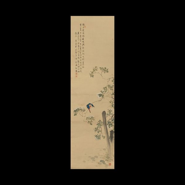 Scroll su carta a decoro di arbusti con uccelli e iscrizioni, Cina, XX secolo  - Asta Fine Chinese Works of Art - Associazione Nazionale - Case d'Asta italiane