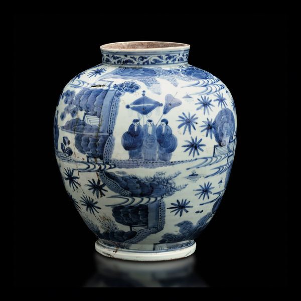 Potiche in porcellana bianca e blu a decoro di scene di vita comune, Giappone, Arita, XVII secolo  - Asta Fine Chinese Works of Art - Associazione Nazionale - Case d'Asta italiane