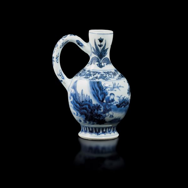 Teiera in porcellana bianca e blu a decoro paesaggistico, Cina, Dinastia Qing, epoca Shunzhi (1644-1661)  - Asta Fine Chinese Works of Art - Associazione Nazionale - Case d'Asta italiane