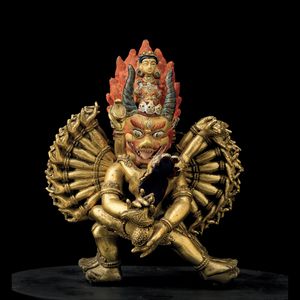 Figura di Yamantaka in bronzo dorato, Tibet, XVII-XVIII secolo  - Asta Fine Chinese Works of Art - Associazione Nazionale - Case d'Asta italiane