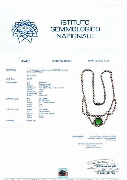 Collana con smeraldo  - Asta Gioielli - Associazione Nazionale - Case d'Asta italiane