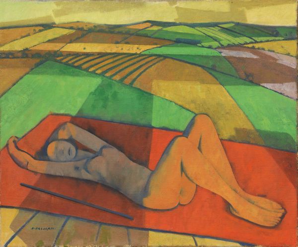 Felice Casorati : Nudo sul paesaggio (Nudo e campi)  - Asta Dipinti, Disegni, Sculture e Grafica - Associazione Nazionale - Case d'Asta italiane