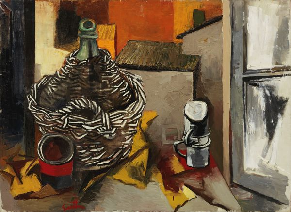 Renato Guttuso : Damigiana e case  - Asta Dipinti, Disegni, Sculture e Grafica - Associazione Nazionale - Case d'Asta italiane