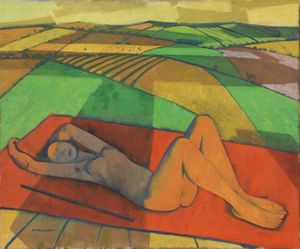 Felice Casorati - Nudo sul paesaggio (Nudo e campi)