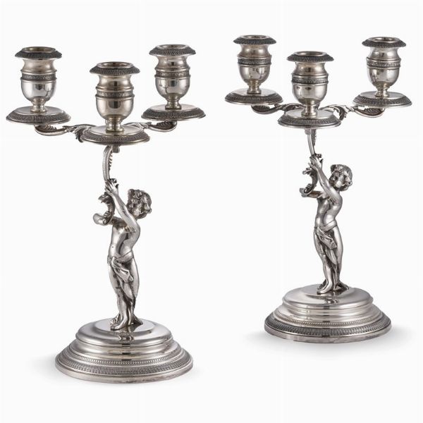 COPPIA DI CANDELABRI, SECOLO XX  - Asta Argenti - Associazione Nazionale - Case d'Asta italiane