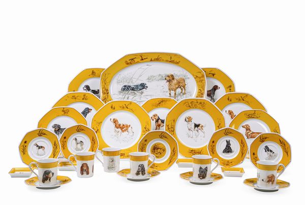 Servizio da tavola Hermès “Chiens courants & Chiens d'arrêt”<BR>Francia, Manifattura di Limoges, per Hermès Paris, seconda metà del XX secolo<BR>  - Asta L'Art de la Table - Associazione Nazionale - Case d'Asta italiane