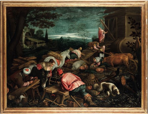 Leandro Da Ponte detto Leandro Bassano : La costruzione dell'arca di No<BR>Il sacrificio di No  - Asta Old Masters - Associazione Nazionale - Case d'Asta italiane