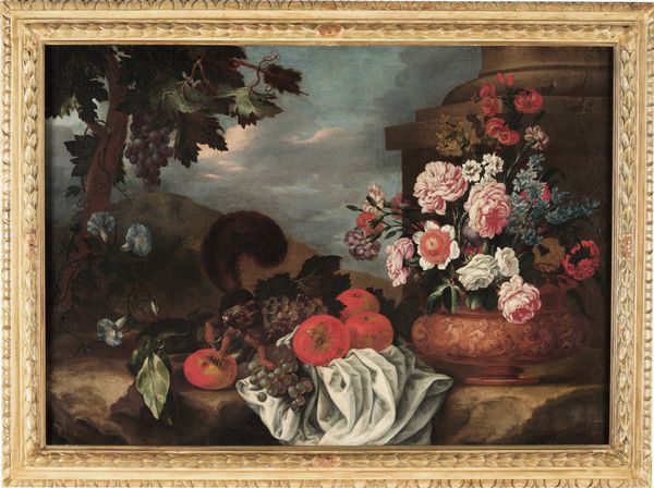 Bartolomeo Ligozzi : Paesaggio con scoiattolo, vaso di fiori e frutti  - Asta Old Masters - Associazione Nazionale - Case d'Asta italiane