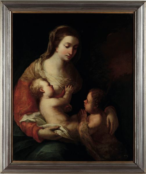 Scuola del XVII secolo Madonna con Bambino e San Giovannino  - Asta Old Masters - Associazione Nazionale - Case d'Asta italiane