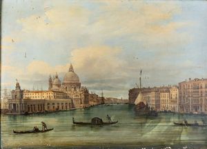 Giovanni Grubacs : Veduta di Canal Grande con la chiesa della Salute a Venezia  - Asta Old Masters - Associazione Nazionale - Case d'Asta italiane