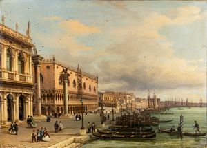 Giovanni Grubacs : Veduta di riva degli Schiavoni a Venezia  - Asta Old Masters - Associazione Nazionale - Case d'Asta italiane