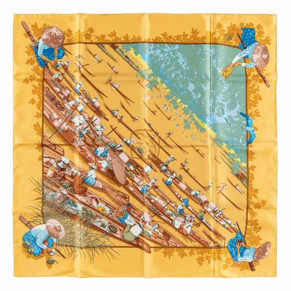 Hermès : Foulard Marché Flottant Du Lac Inlé  - Asta Luxury Fashion - Associazione Nazionale - Case d'Asta italiane