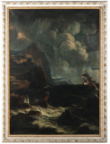 Pieter Mulier detto il Tempesta, Attribuito a : Tempesta con naufragio  - Asta Dimore Italiane - Associazione Nazionale - Case d'Asta italiane