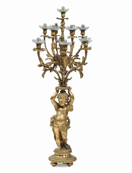 Imponente candelabro a dieci fiamme. Manifattura d'oltralpe del XIX secolo  - Asta Dimore Italiane - Associazione Nazionale - Case d'Asta italiane