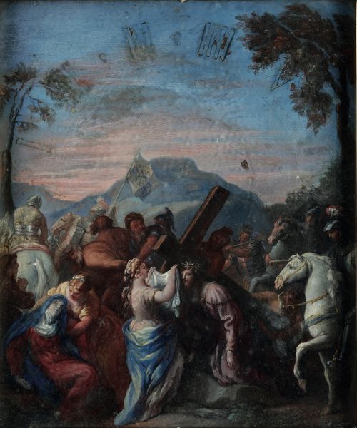 Scuola del XVIII secolo Veronica asciuga il volto di Cristo  - Asta Dipinti Antichi - Associazione Nazionale - Case d'Asta italiane