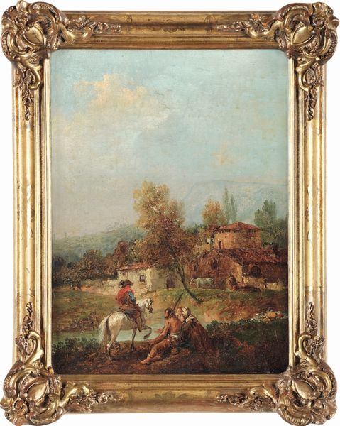 Scuola veneta del XVIII secolo Paesaggi con pastori e contadini  - Asta Dipinti Antichi - Associazione Nazionale - Case d'Asta italiane