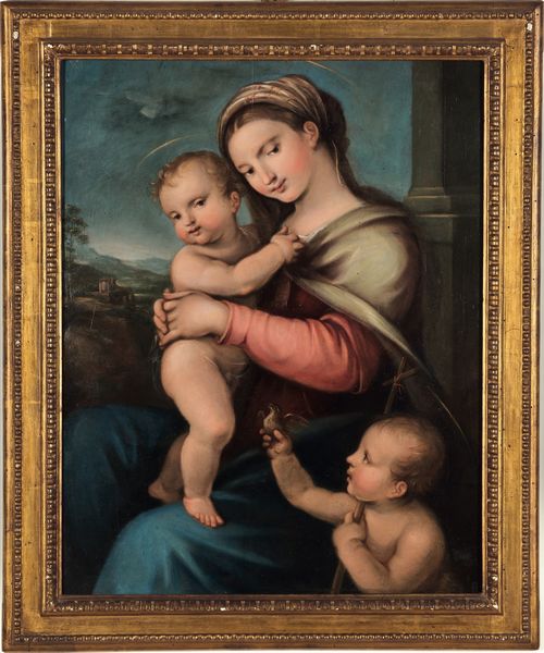 Nei modi della pittura del XVI secolo Madonna con Bambino e San Giovannino  - Asta Dipinti Antichi - Associazione Nazionale - Case d'Asta italiane