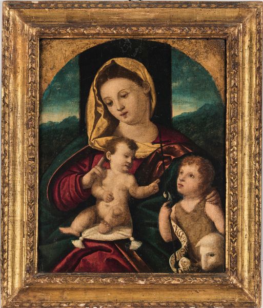 Galizzi Girolamo detto Girolamo da Santacroce, Cerchia di : Madonna con Bambino e San Giovannino  - Asta Dipinti Antichi - Associazione Nazionale - Case d'Asta italiane