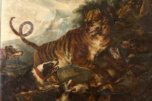 Angelo Maria Crivelli detto il Crivellone : Caccia alla tigre  - Asta Dipinti Antichi - Associazione Nazionale - Case d'Asta italiane
