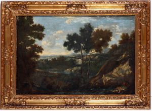 Salvator Rosa, Attribuito a : Paesaggio con pastori  - Asta Dipinti Antichi - Associazione Nazionale - Case d'Asta italiane