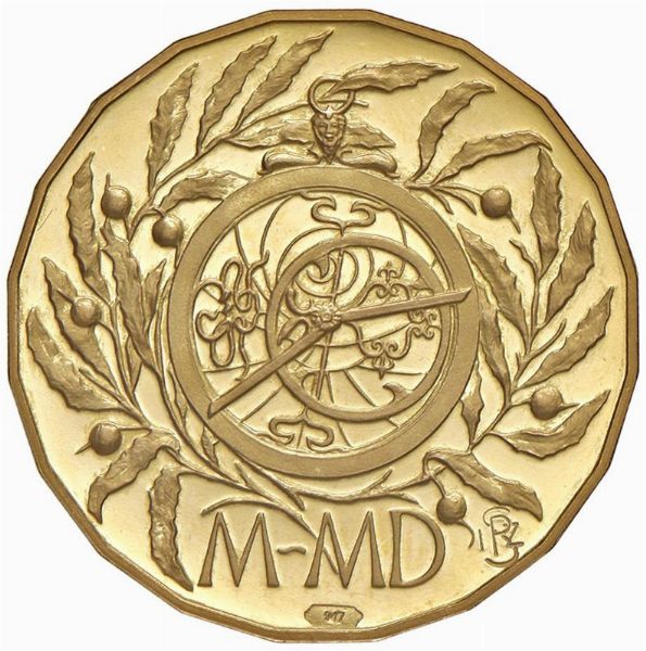 MEDAGLIA “III MILLENNIO” CONIATA DALL’ISTITUTO POLIGRAFICO E ZECCA DELLO STATO OPUS CRETARA REALIZZATA IN ORO 917 E CORREDATA DA 20 DIAMANTI  - Asta AUREA. MONETE E MEDAGLIE IN ORO E UNA SELEZIONE DI MEDAGLIE BORBONICHE - Associazione Nazionale - Case d'Asta italiane